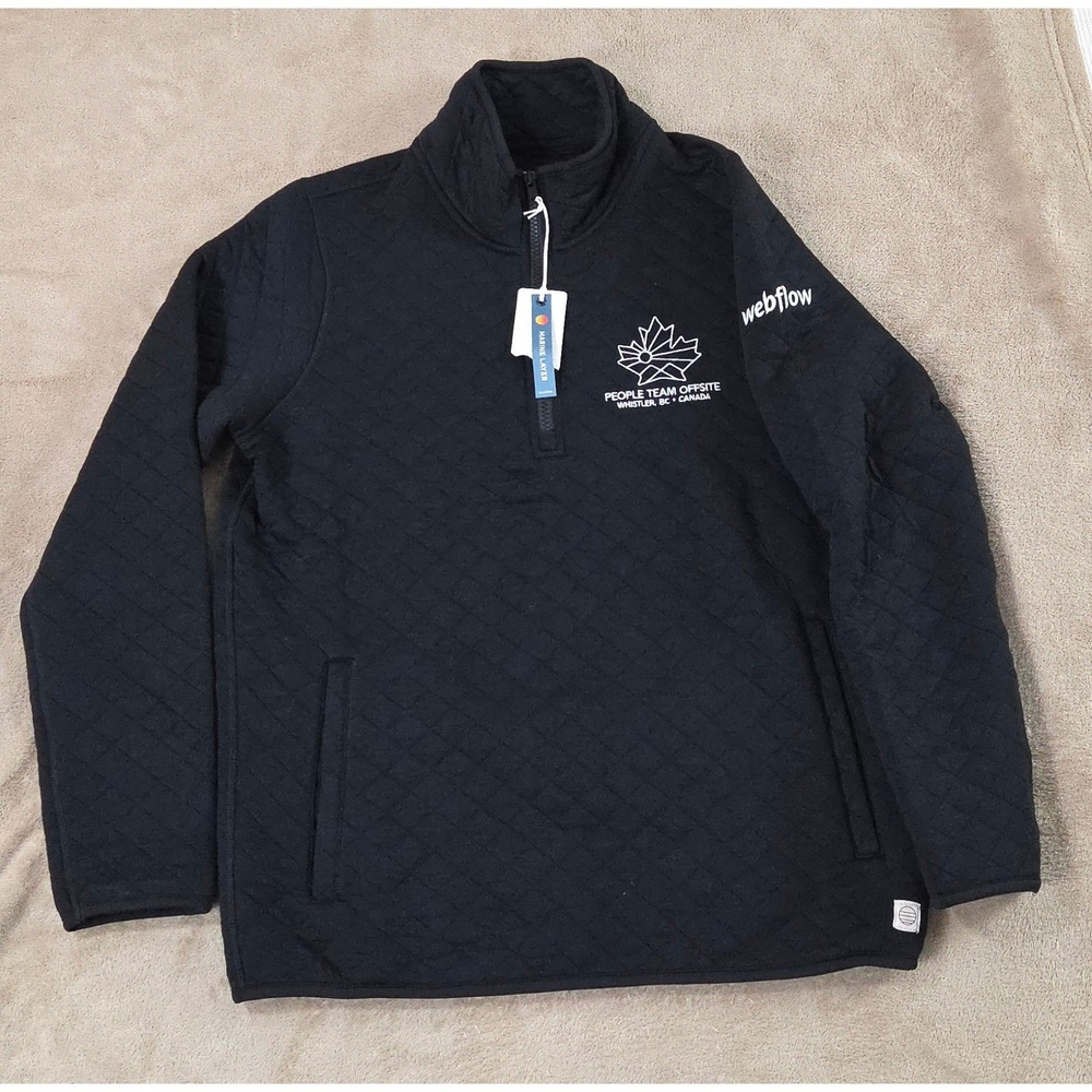 Marine Layer Corbet Pullover Women Small Black Diamond Quilted 1/4 Zip New Logo